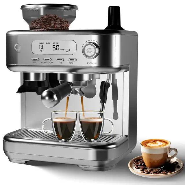 Semi-Automatic Espresso Machine, Coffee Machine with Steam Milk Frother, LCD Smart Screen