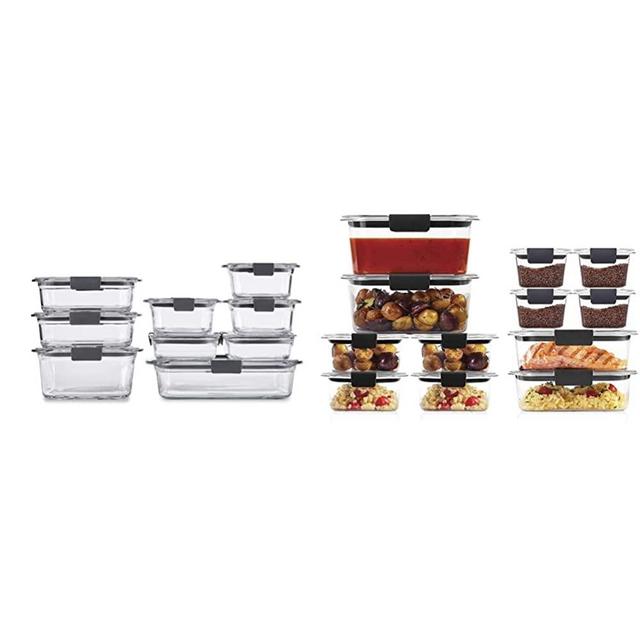 Rubbermaid Brilliance Glass Storage Set of 9 Food Containers with Lids (18 Pieces Total), Set, Assorted, Clear & Brilliance Storage Plastic Lids | BPA Free, Leak Proof Food Container, Clear, 24-Piece