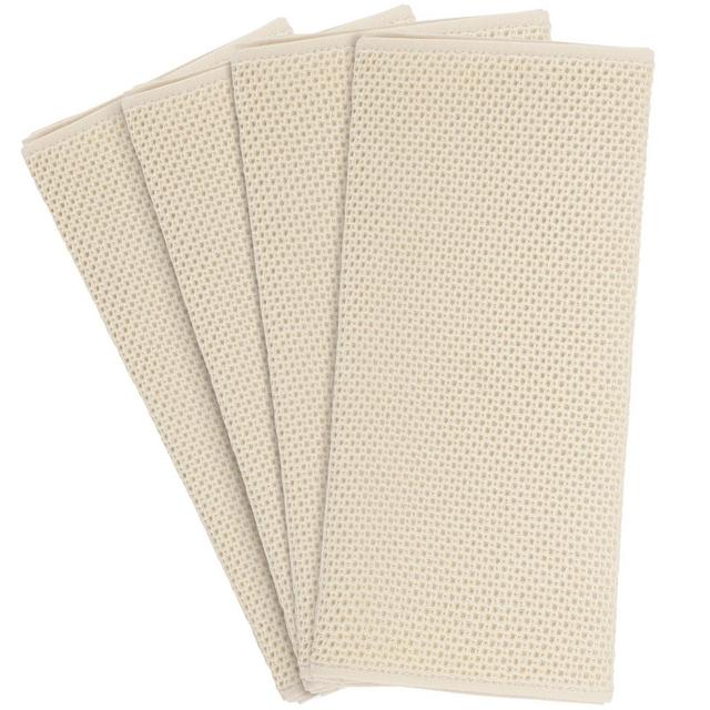 PiccoCasa Waffle Weave Kitchen Towels 4 Packs 100% Cotton Soft Absorbent Quick Drying Washing Dish Towels Beige 13" x 27"