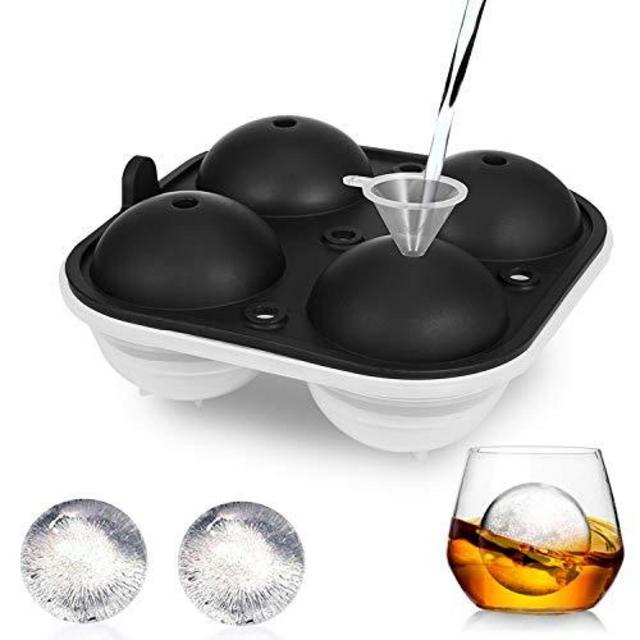 Adoric Ice Cube Trays, Large Ice Sphere Mold Tray for Whiskey Ice Ball Maker with Lids & Large Square 2.5 Inch Ice Ball Mold for Cocktail and Scotch, Funnel Included