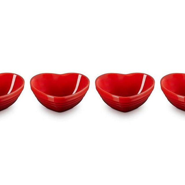 Le Creuset Stoneware Set Of 4 Mini Heart Pinch Bowl, Cerise