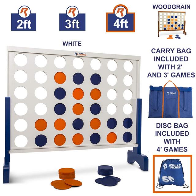 Giant 4 in A Row, 4 to Score - Premium Wooden Four Connect Game Set in 4' White Wood by Rally & Roar - Oversized Family Outdoor Party Games for Backyard, Lawn, Parties, Bar Game