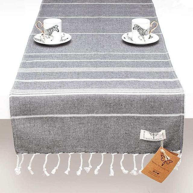 Smyrna Original Turkish Table Runner Classical Series | 100% Cotton, 15 x 72 Inches | Vintage Farmhouse Style Table Runners for Home Dining Table Decor and Bohemian Wedding Decorations (Dark Gray)