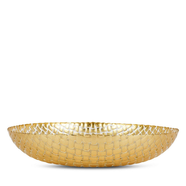 VIETRI Rufolo Glass Gold Basketweave Large Shallow Bowl