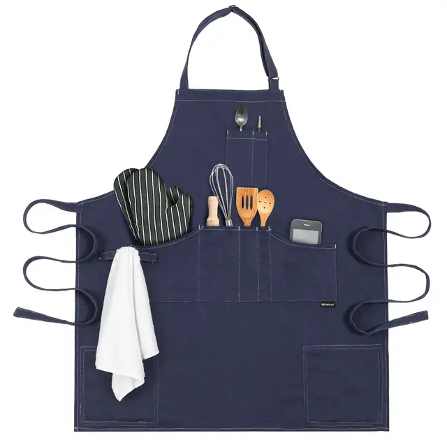 OPUX Chef Apron for Men, Kitchen Apron with Pockets for Women, Large Unisex Canvas Apron for Cooking Grilling BBQ Baking.
