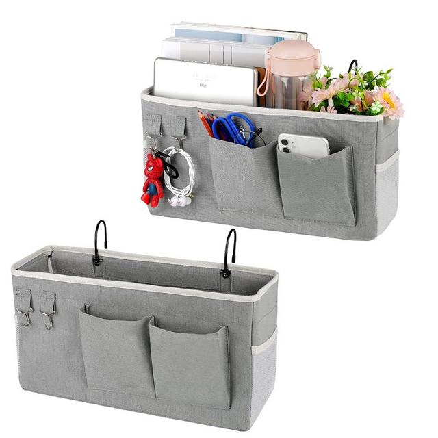 Ozzptuu Bedside Storage Caddy/Bedside Hanging Storage Bag for Headboards Bunk Beds Dorm Rooms Book Phone Magazine Holder (2PC Grey)