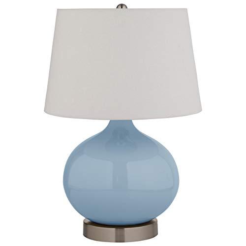 Stone & Beam Ceramic Bedside Table Lamp With Light Bulb And White Shade- 11 x 11 x 20 Inches, Slate Blue
