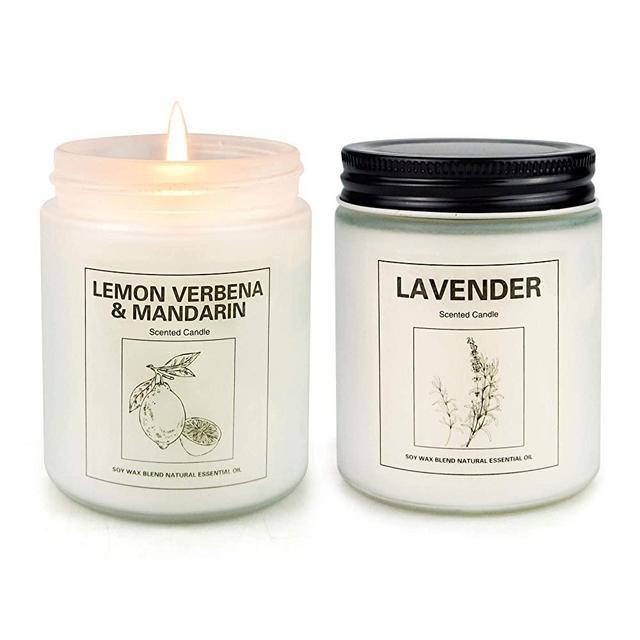 Scented Candle, Aromatherapy Soy Candle for Home, Women Gift with Strongly Fragrance Scent Oils Jar Candles, Lavender & Lemon Verbena[2 Pack]