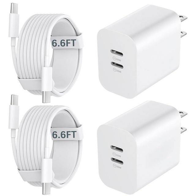 20W Dual Port USB C Fast Charger Block with 6.6FT Long USB C to C Charging Cable for Phone 17 16 15/16 15 Plus/17 16 15 Pro/17 16 15 Pro Max