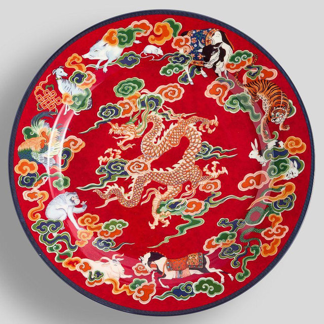 Lunar New Year Stoneware Dinner Plates, Set of 4 - Red