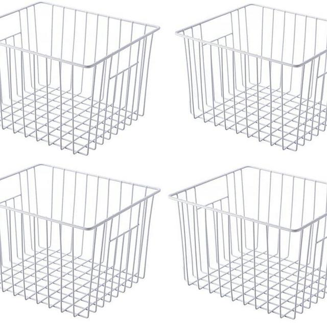 SANNO Freezer Baskets Freezer Wire Storage Basket, Organizer Food Storage Bin with Handles for Cabinets, Pantry, Closets, Bedrooms 11.8" x 11.8" x7"