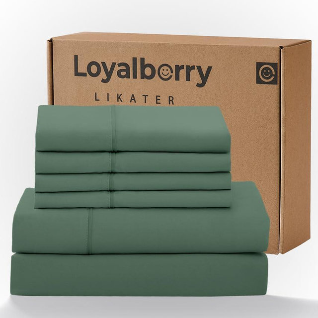 Loyalberry California King Sheet Set- 6 Piece Breathable & Cooling Sheets | Ultra-Soft Hotel Luxury Bed Sheets | 18" Deep Pocket | Wrinkle, Fade, Stain Resistant (Moss Green, California King)