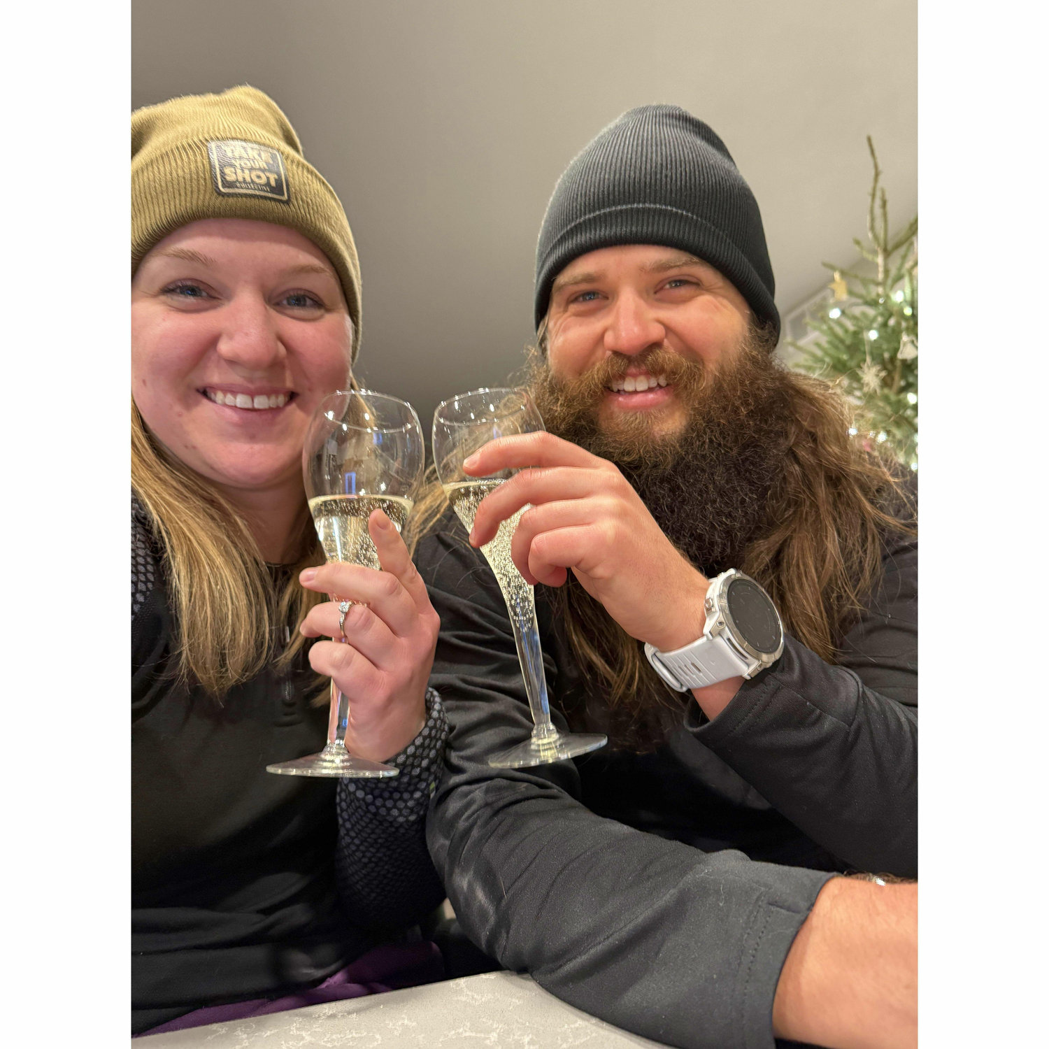 Celebratory champagne after getting engaged!