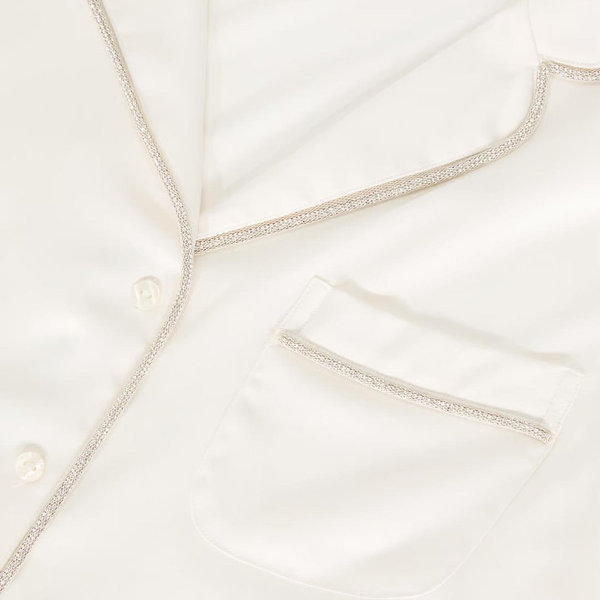 Signature Satin Shine Long Pajama Set, White/Ivory