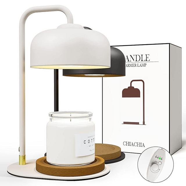 CHIACHIA Candle Warmer Lamp with Timer, Compatible with Jar Candles, Dimmable Candle Lamp, Metal Candle Warming Lamp with 2 Bulbs for Scented Candles (White)