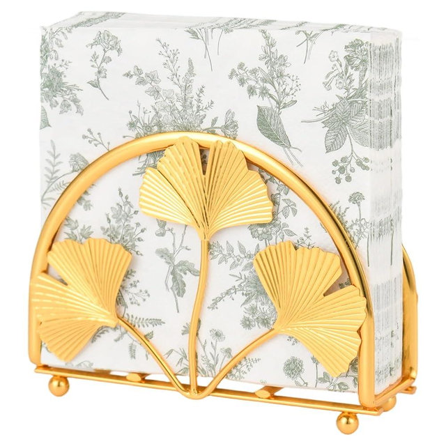 Gold Ginkgo Leaves Napkin Holder for Table, Elegant Napkin Holders for Paper Napkins, Napkin Standing Holder, One Piece Cocktail Napkin Holder for Bathroom, Kitchen, Dinning Table Decor