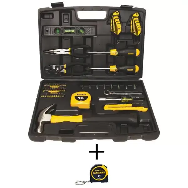 Home Tool Kit (65-Piece) and FATMAX 6 ft. x 1/2 in. Keychain Pocket Tape Measure