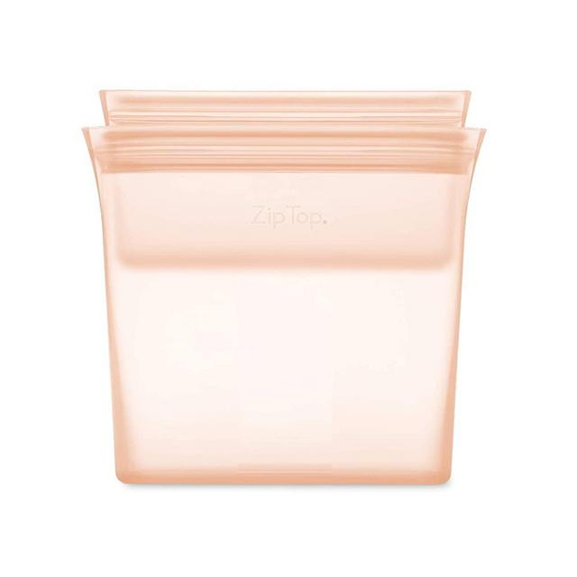 Zip Top Reusable 100% Silicone Food Storage Bags and Containers - 2 Bag Set - Sandwich & Snack Bags - Peach