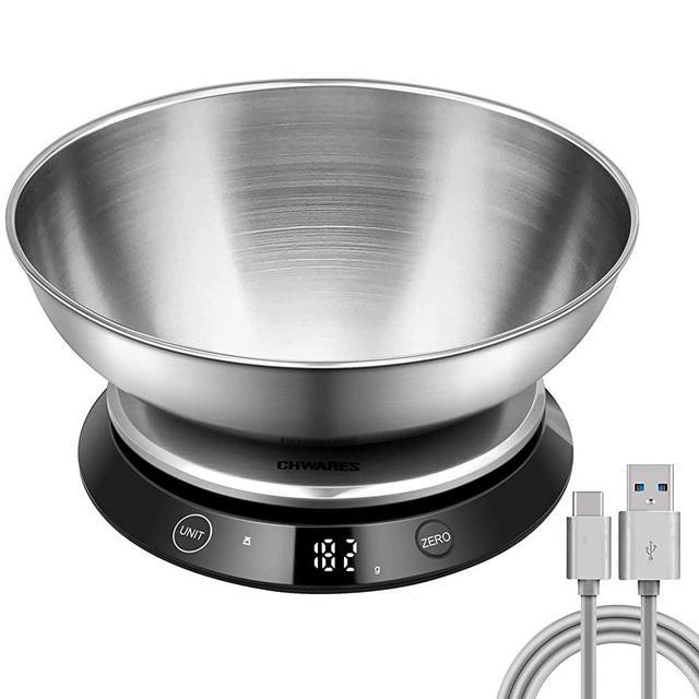 Food Scale with Bowl USB Rechargeable Digital Food Weight Scale for Cooking and Baking Kitchen Gadgets Large Digital Kitchen Scale for Food Meat Fruit Vegetables with 1.4L Stainless Steel Bowl