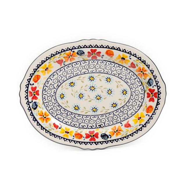 Luxembourg 14" Serving Platter Oval Hand Painted Stoneware
