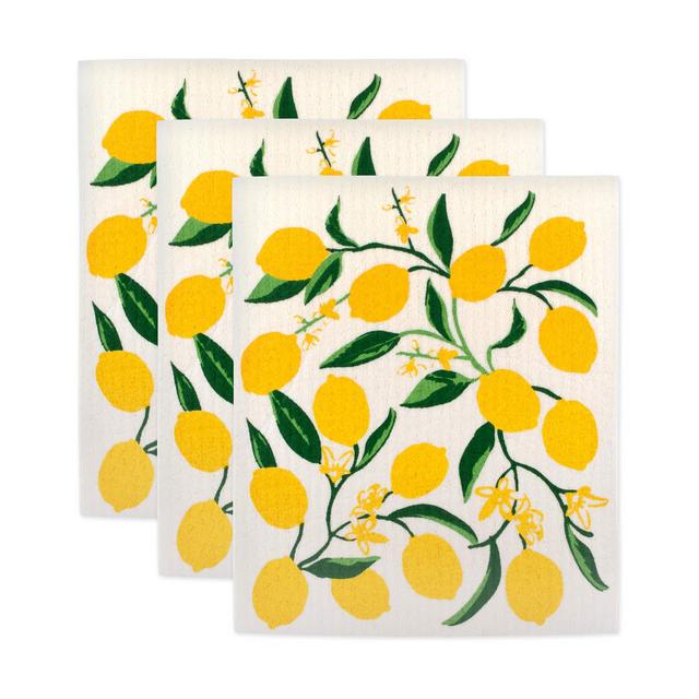 DII Swedish Dishcloths 100% Natural Cellulose, Environmentally Friendly Reusable Kitchen Cleaning Cloth, Machine Washable, Dishwasher and Microwave Safe, 7.75 x 6.75, Lemons , 3 Piece