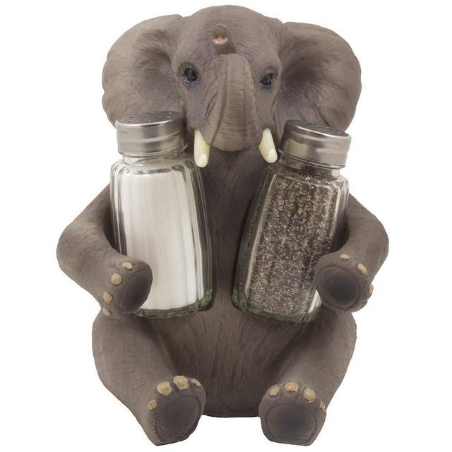 Decorative Lucky Baby Elephant Salt and Pepper Shaker Set with Holder Figurine for African Jungle Safari Kitchen Decor Statuettes & Sculptures Featuring Zoo Animals As Unique Collectible Gifts by Home-n-Gifts