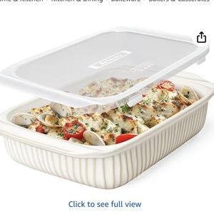 Artena Baking Dish 5.1 Quarts, Casserole Dishes For Oven, Baking Pan With Handles, Lasagna Pan Deep, Large Casserole Dish, Rectangular White Ceramic Bakeware (Baking Dish With Lids)