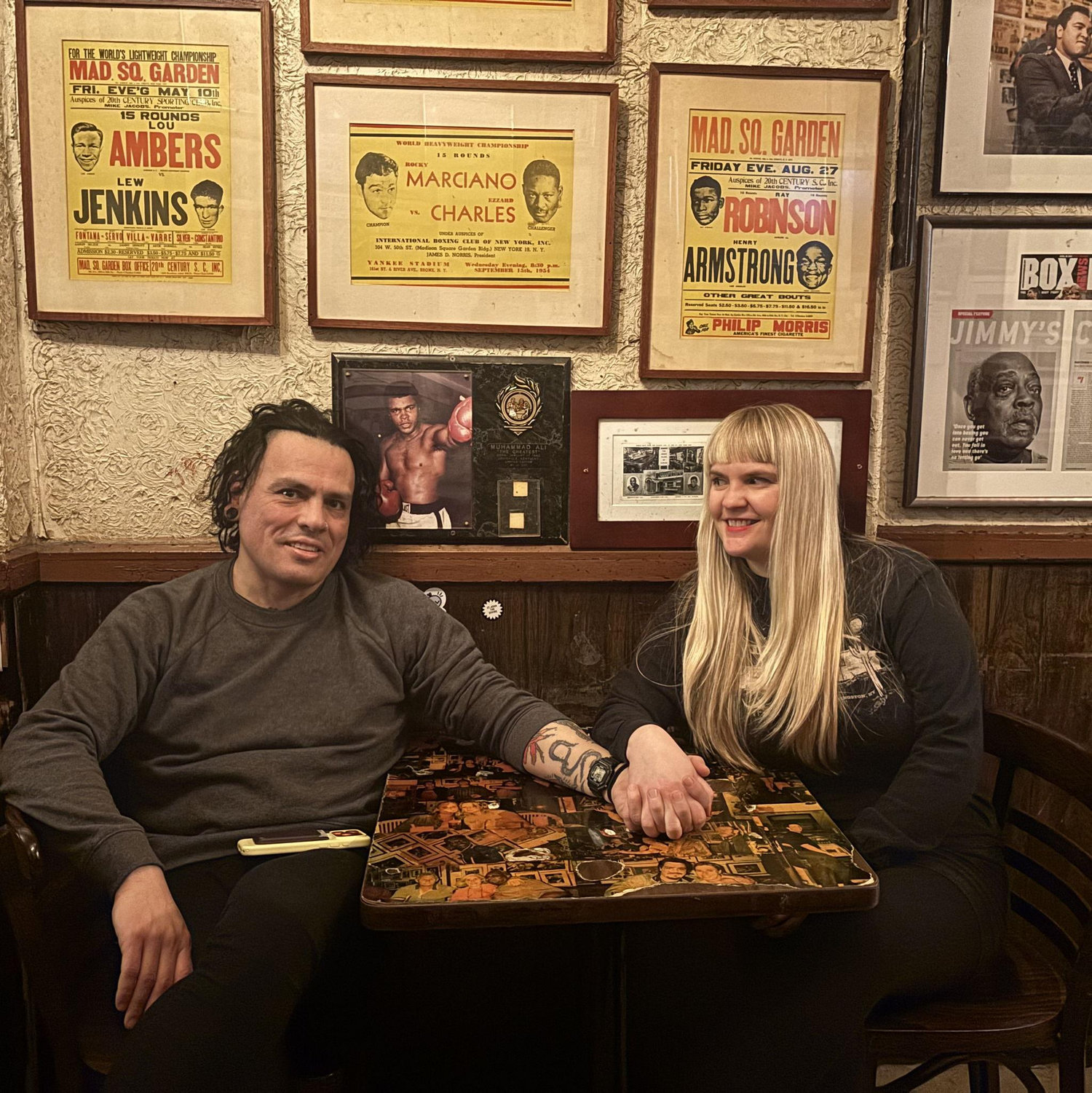 At Jimmy's Corner, basking in all the boxing memorabilia.