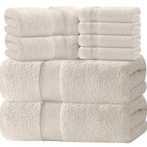 White Classic Luxury Bath Towel Set of 8 Pieces - 100% Turkish Cotton Highly Absorbent Towels for Bathroom, 2 Luxury Bath Towels 700GSM, 2 Hand Towels, 4 Washcloths, Ivory