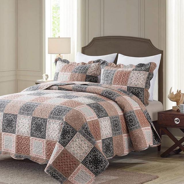 HoneiLife Vintage Quilt Sets Queen - 3 Pieces Microfiber Quilt Sets Lightweight Bedspreads Floral Coverlets Rustic Bed Cover All Season Quilts
