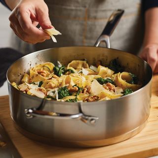 Stainless Steel 3-Ply Base Induction Saute Pan with Helper Handle & Lid