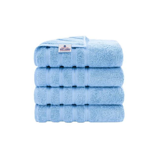 American Soft Linen 4 Pack Bath Towel Set, 100% Cotton, 27 inch by 54 inch Bath Towels for Bathroom, Sky Blue