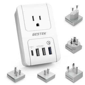 Travel Adapter Kits by BESTEK - Dual 2.4A Smart Identify USB Ports + 1 Qick Charge 3.0 USB Port + 1 USB C Port + 1 AC Outlet Wall Charger with Worldwide Wall Plugs for UK, US, AU, Europe & Asia