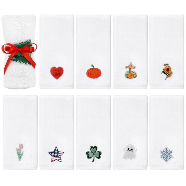 HunnmingRe 10 Pcs Seasonal Kitchen Towels 100% Cotton Holiday Decorative Hand Towels Set 12 x 28 Inches Easter Spring Sunflowers Quick Drying Dish Cloth for Kitchen Bathroom Home Drying and Cleaning