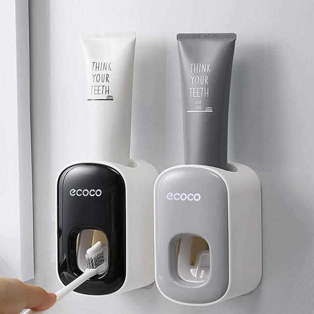 DAHAKII 2 PCS Toothpaste Dispenser Wall Mount Toothpaste Squeezer Dispenser Automatic Hands Free for Family Shower Bathroom (2Packs Gray/Black)