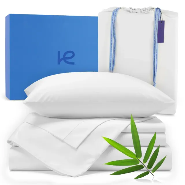 Kickoff Viscose Bamboo Sheets King Size 4-pc Organic Bamboo Viscose Bed Cooling Sheets King Size Set Flat, Fitted, Pillowcases