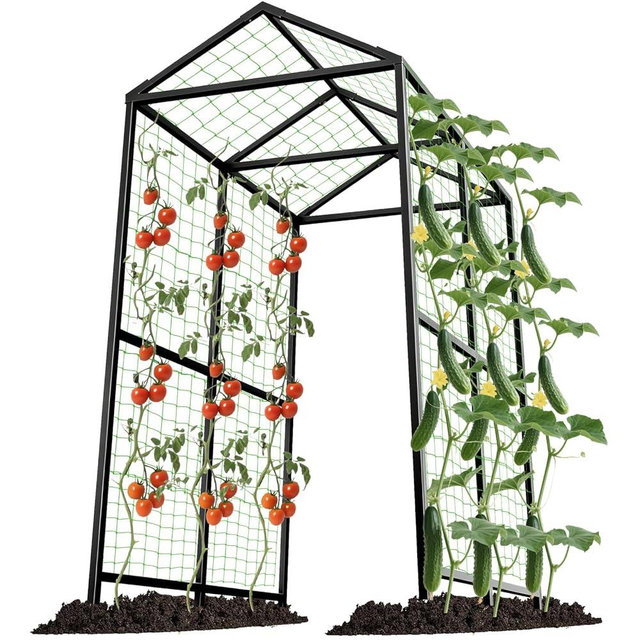 Metal Garden Arch Trellis for Climbing Plants Outdoor, 7.1FT Extra Tall Cucumber Trellis for Raised Bed, Plant Trellis for Vegetable Fruit Flower Vine（Black）