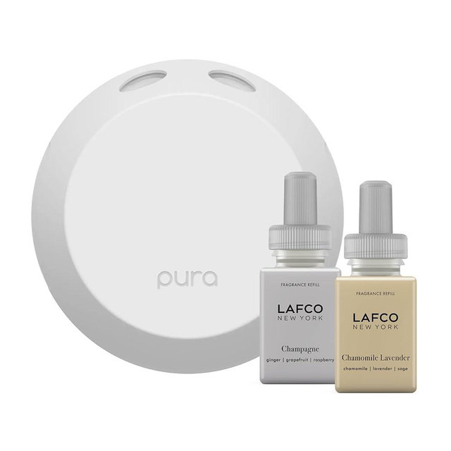 LAFCO New York Pura Smart Device Set - Includes Chamomile Lavender & Champagne Fragrances - Up to 2 Weeks of Fragrance Life Per Vial - Control Scent Type, Intensity & Schedule - Made in The USA