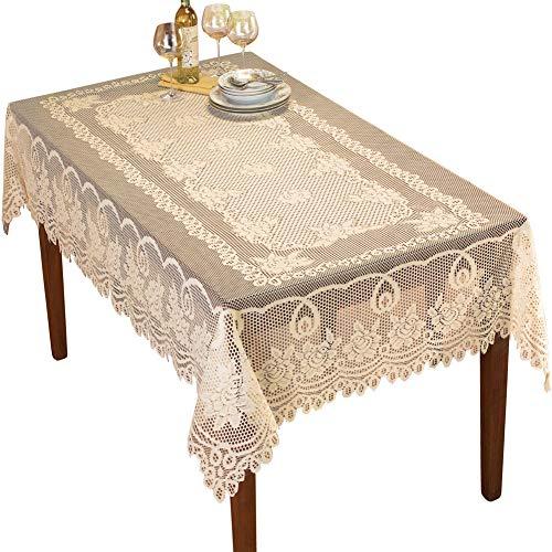 Collections Etc Crochet Lace Floral Tablecloth for Dining Room Accent or Layering Linens, Cream, 60" X 90"
