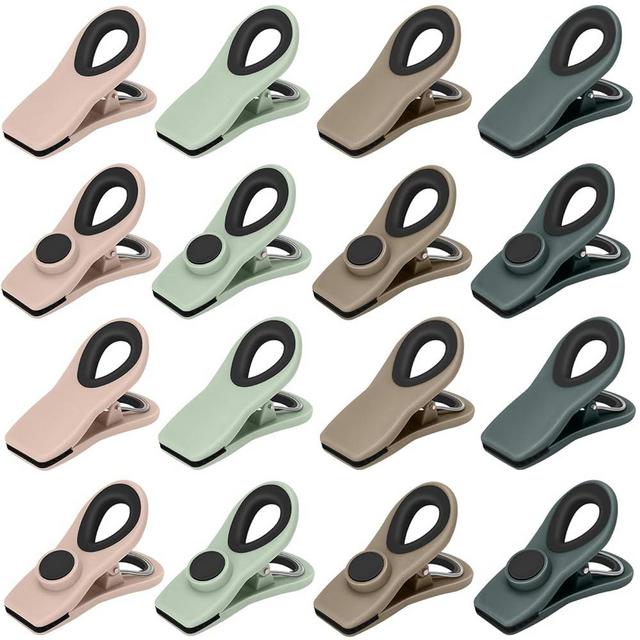 TACGEA Chip Clips, Magnetic Bag Clips with Air Tight Seal for Food Storage, 16 Pieces, Neutral Color