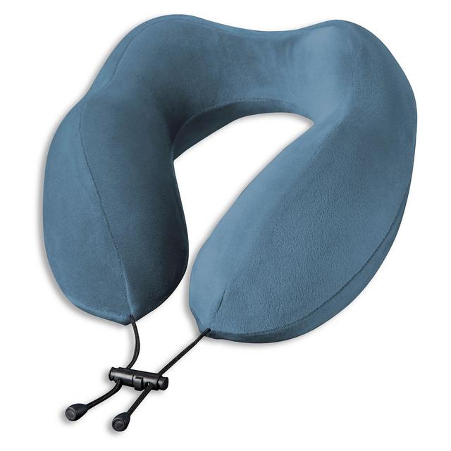 Brookstone® Total Comfort Charcoal Travel Pillow in Blue
