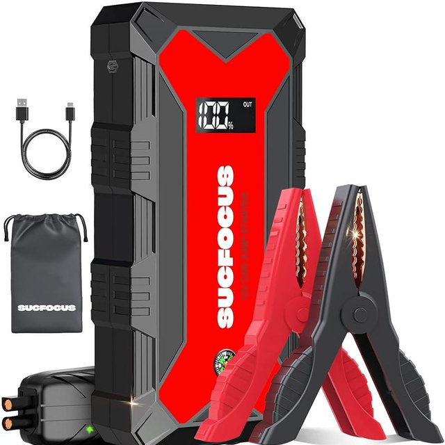 Jump Starter, 2500A Battery Jumper Starter Portable (for 8.0L Gas or 6.5L Diesel Engine), Car Battery Jump Starter, Jump Box, Jump Start Battery Pack with Jumper Cables, LED Light, USB QC3.0 (Red)
