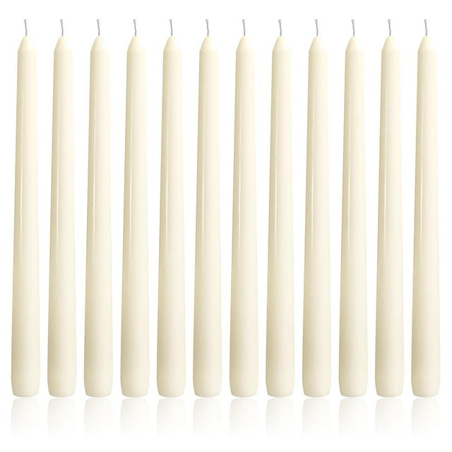 OSHINE Ivory 10 Inch Taper Candles - 12 Pack Long Taper Candle Dripless Unscented Smokeless & Emergency 7-8 Hours Long Burning Tall Candlesticks Ideal for Weddings, Dinner Party, Easter