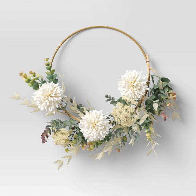 Fake Dried Greenery Wreath Green - Threshold™