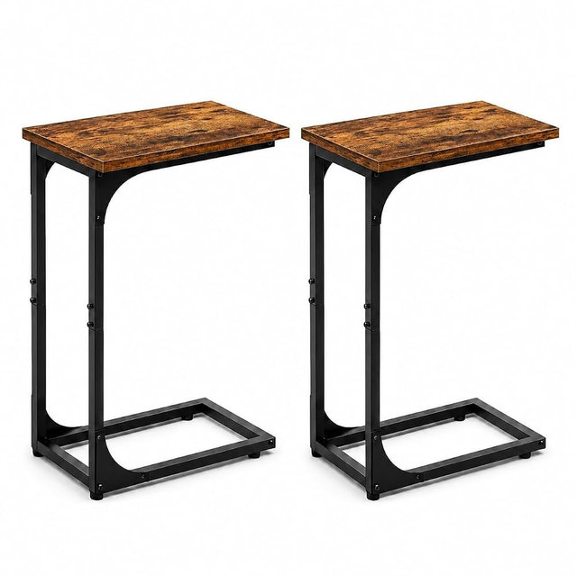 TEMI C Shaped End Table for Couch, Set of 2 Small Side Table for Sofa, TV Tray for Eating or Laptop, Accent Desk for Chair, Space Saving for Living Room Bedroom, Rustic Brown