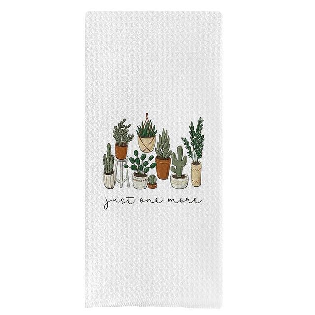 DOTAIN Botanical Boho Just One More Plant Waffle Weave Dish Kitchen Hand Towel Cloth,Funny Botanical Plant Themed Cleaning Dishcloth(24x16inch),Gifts for Plant Lover Owner Women