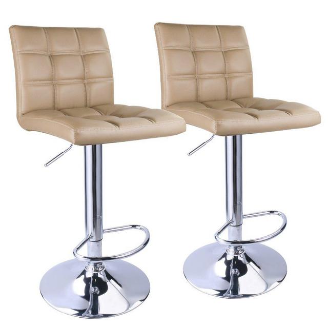 Modern Square PU Leather Adjustable Bar Stools with Back,Set of 2,Counter Height Swivel Stool by Leopard (Khaki)