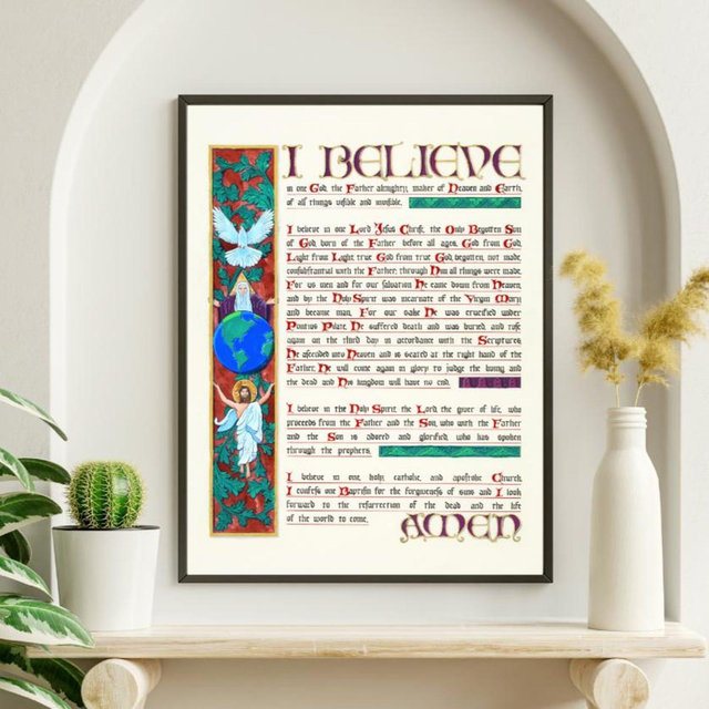 Nicene Creed Art Print: Illuminated Gothic Calligraphy, Sacred Christian Wall Decor
