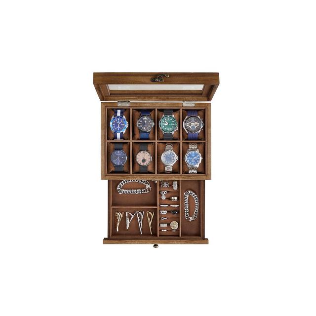 SONGMICS 8-Slot Watch Box 2-Tier Watch Display Case Jewelry Storage Holder for Men Rustic Walnut