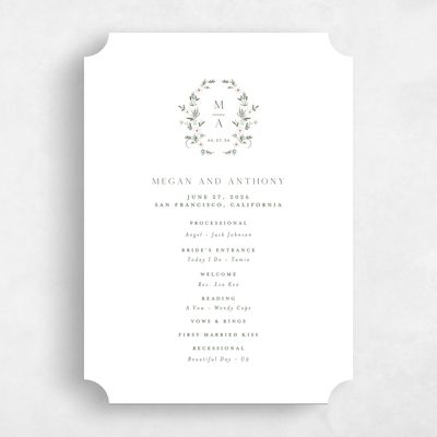 White Ticket Wedding Program - Lenora